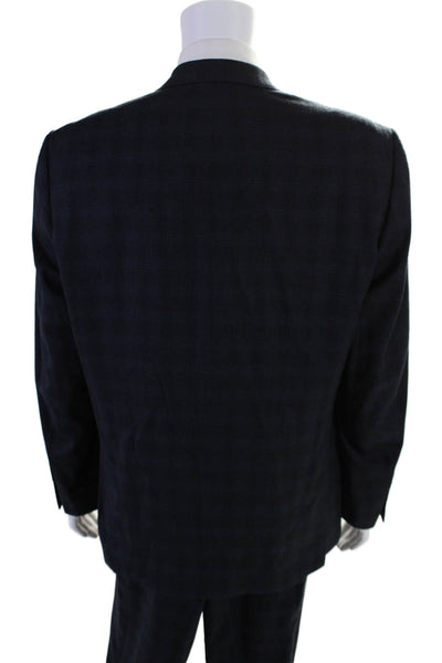 Woodbury Men's Long Sleeves Lined Two Piece Pants Suit Navy Blue Plaid Size 40