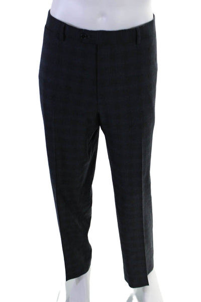 Woodbury Men's Long Sleeves Lined Two Piece Pants Suit Navy Blue Plaid Size 40