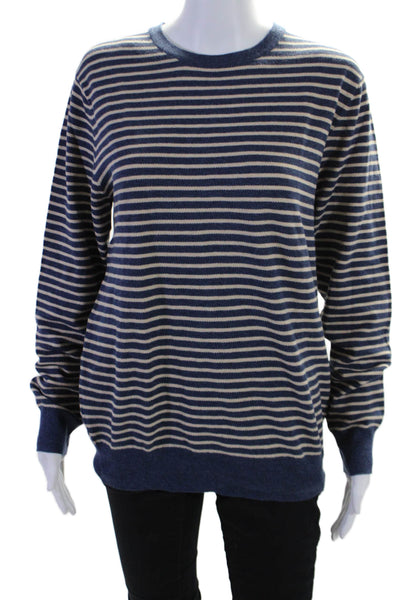 J Crew Women's Crewneck Long Sleeves Pullover Sweater Blue Striped Size M