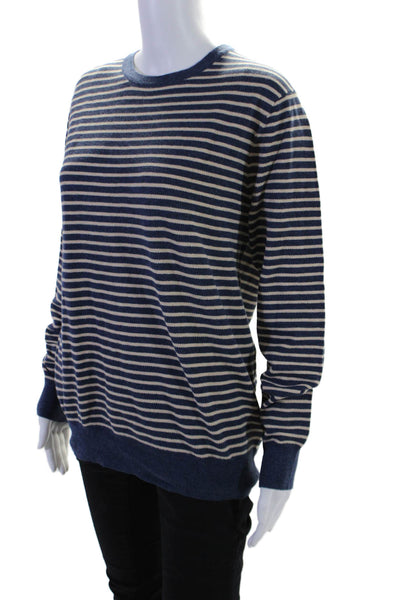 J Crew Women's Crewneck Long Sleeves Pullover Sweater Blue Striped Size M