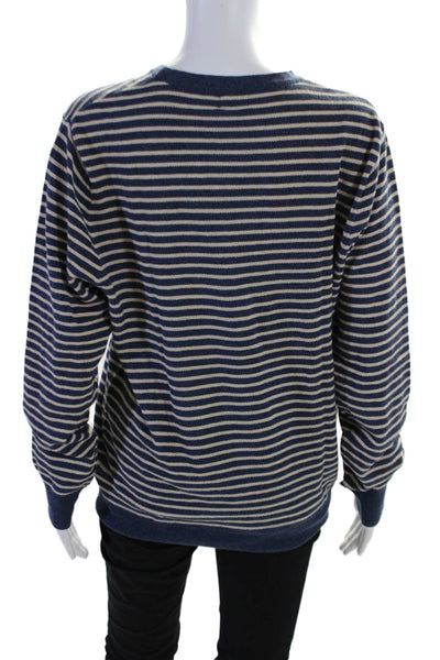 J Crew Women's Crewneck Long Sleeves Pullover Sweater Blue Striped Size M