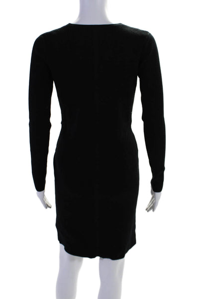 Ecru Womens Long Sleeve Ribbed Knit V Neck Tie Waist Dress Black Size XS