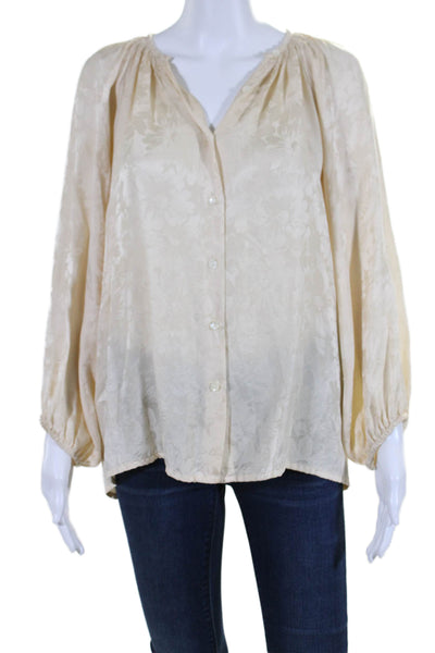 Tucker by Gaby Basora Womens Silk Floral Print Button Down Blouse Beige Size M