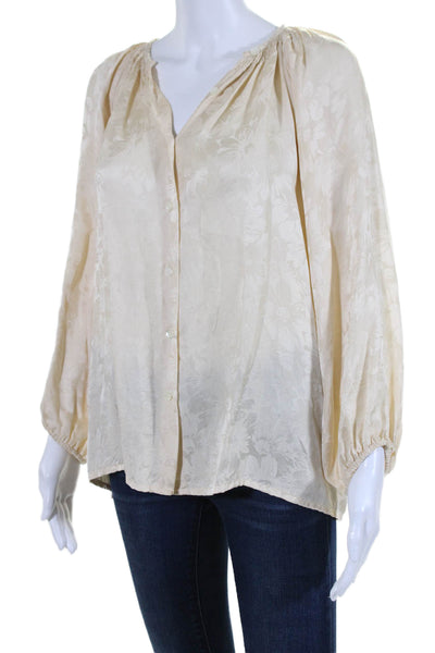 Tucker by Gaby Basora Womens Silk Floral Print Button Down Blouse Beige Size M