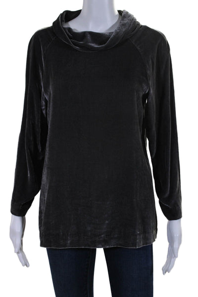 Rosso35 Womens Velvet Long Sleeve Unlined Mock Neck Blouse Dark Gray Size 42