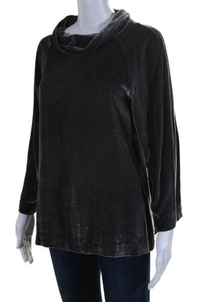 Rosso35 Womens Velvet Long Sleeve Unlined Mock Neck Blouse Dark Gray Size 42