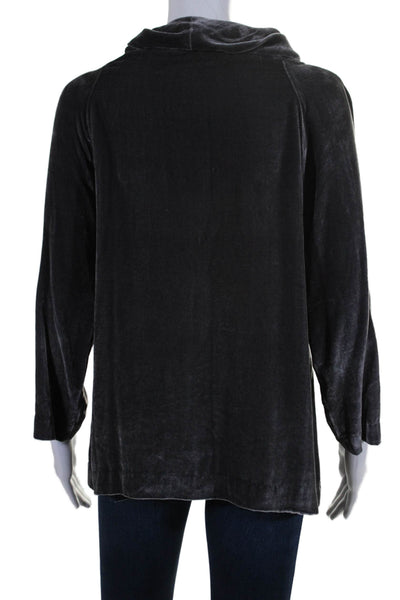 Rosso35 Womens Velvet Long Sleeve Unlined Mock Neck Blouse Dark Gray Size 42