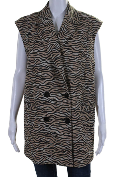 Scotch And Soda Womens Sleeveless Texture Animal Print Blazer Jacket Brown Size