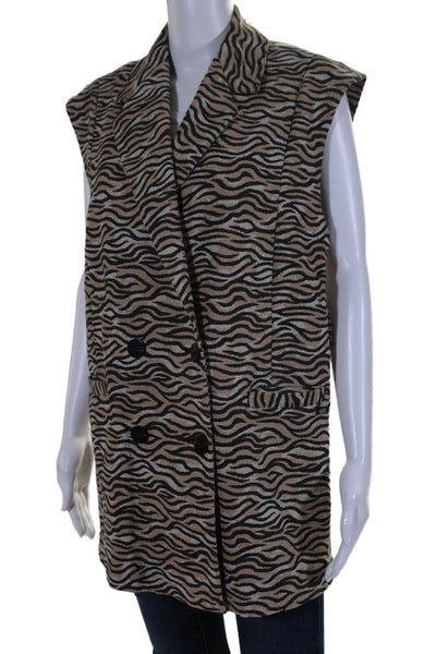 Scotch And Soda Womens Sleeveless Texture Animal Print Blazer Jacket Brown Size