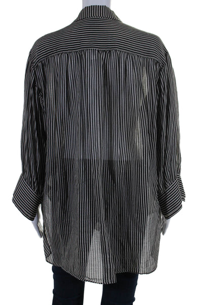 Halston Womens Long Sleeve Striped Collared Button Down Shirt Black Small