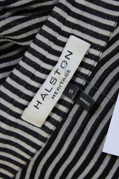 Halston Womens Long Sleeve Striped Collared Button Down Shirt Black Small