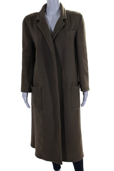 Albert Nipon Womens Wool Open Front Long Sleeve Collared Overcoat Brown Size 10