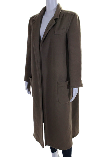 Albert Nipon Womens Wool Open Front Long Sleeve Collared Overcoat Brown Size 10