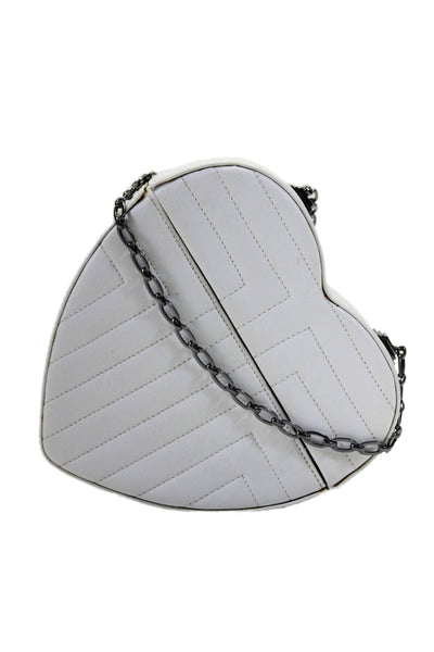 Designer Womens Quilted Leather Heart Shape Chain Strap Crossbody Bag White