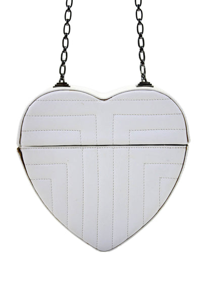 Designer Womens Quilted Leather Heart Shape Chain Strap Crossbody Bag White