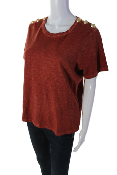 Veronica Beard Womens Short Sleeve Crewneck Basic Top Orange Size Medium