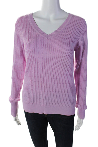 Golfino Womens Long V Neck Embroidered Tight Knit Sweater Pink Size Small