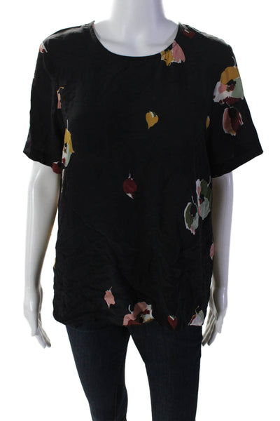 Madewell Womens Button Down Short Sleeve Floral Print Top Black Medium