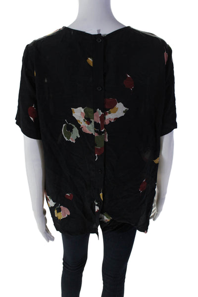 Madewell Womens Button Down Short Sleeve Floral Print Top Black Medium