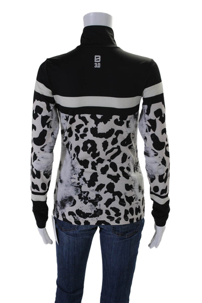 Bogner Womens Long Sleeve Mock Neck Leopard Print Shirt Black Gray Size XS