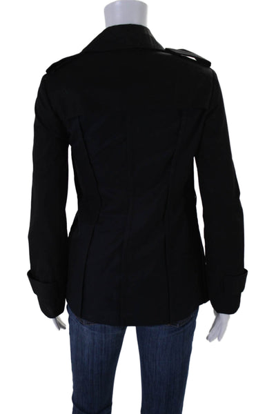 Karl Lagerfeld Womens Double Breasted Collared Jacket Navy Black Cotton Size 2