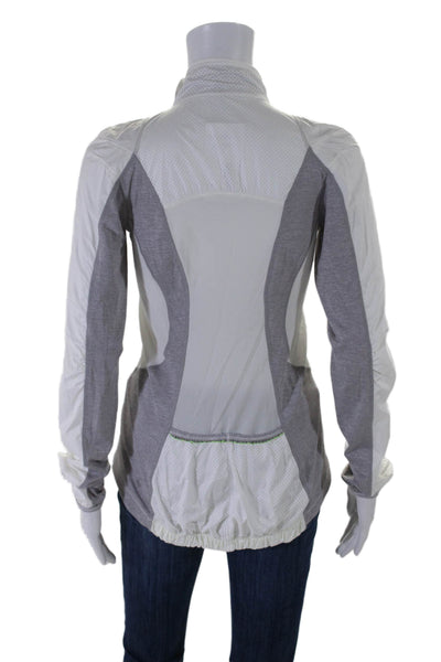 Lululemon Womens Front Zip Perforated Trim Lightweight Jacket White Gray Size 4