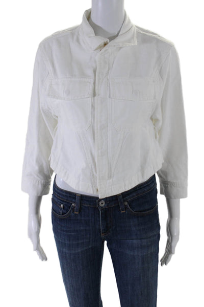 Frame Womens Front Zip Collared 3/4 Sleeve Jean Jacket White Size Extra Small