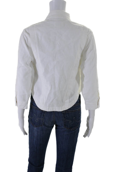 Frame Womens Front Zip Collared 3/4 Sleeve Jean Jacket White Size Extra Small