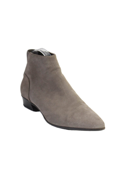 Aquatalia Womens Suede Pointed Toe Side Zip Low Heel Ankle Boots Gray Size 9.5