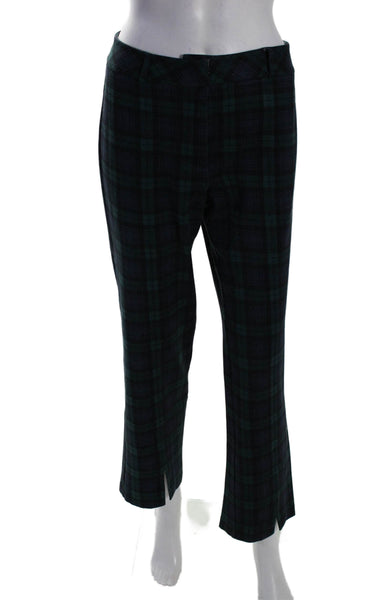 J. Mclaughlin Womens Mid Rise Slit Plaid Straight Leg Pants Blue Green Size 2