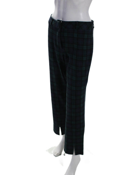 J. Mclaughlin Womens Mid Rise Slit Plaid Straight Leg Pants Blue Green Size 2