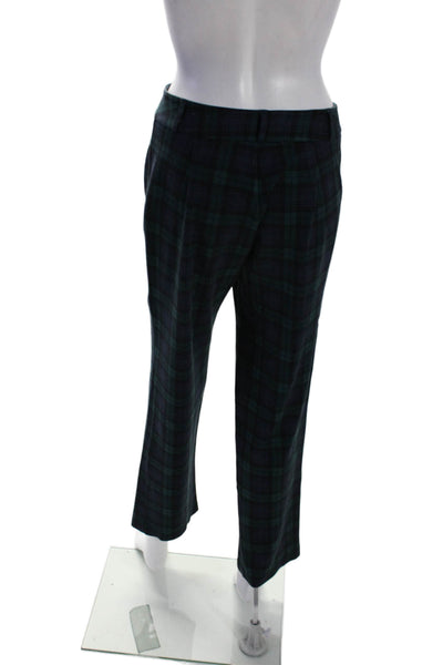 J. Mclaughlin Womens Mid Rise Slit Plaid Straight Leg Pants Blue Green Size 2