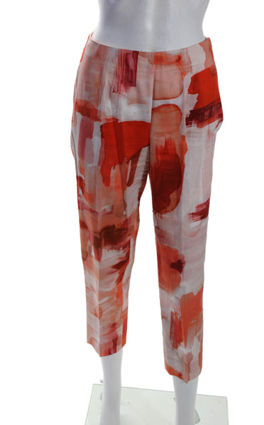 Piazza Sempione Womens Mid Rise Abstract Straight Leg Pants Orange White IT 40