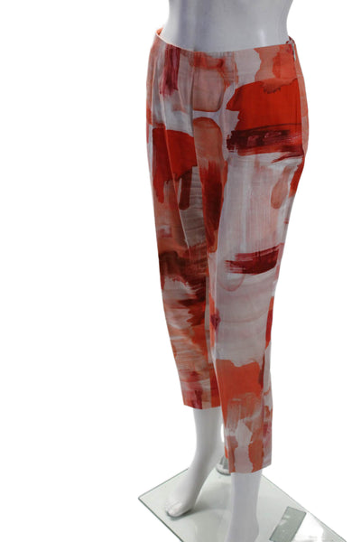 Piazza Sempione Womens Mid Rise Abstract Straight Leg Pants Orange White IT 40