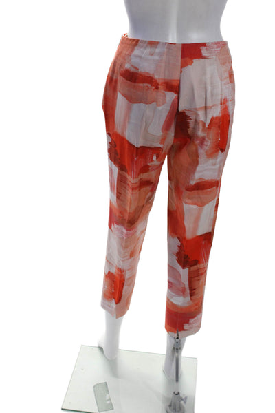 Piazza Sempione Womens Mid Rise Abstract Straight Leg Pants Orange White IT 40