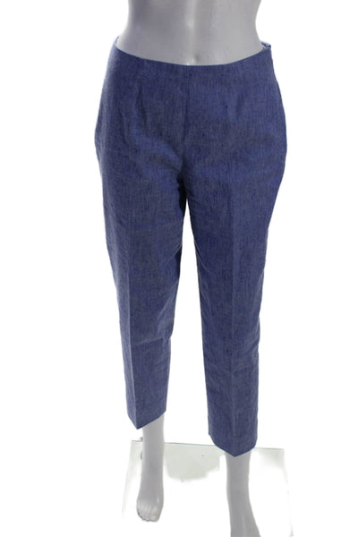 Piazza Sempione Womens Side Zip Pleated Straight Leg Pants Blue Linen Size IT 42