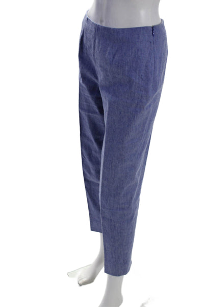 Piazza Sempione Womens Side Zip Pleated Straight Leg Pants Blue Linen Size IT 42