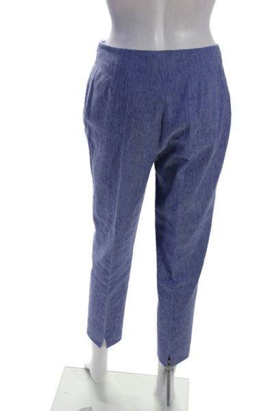 Piazza Sempione Womens Side Zip Pleated Straight Leg Pants Blue Linen Size IT 42