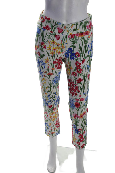 J. Mclaughlin Womens Elastic Waistband Pleated Floral Pants White Size 4