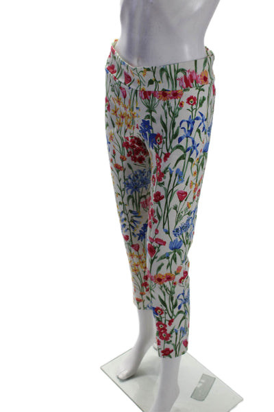 J. Mclaughlin Womens Elastic Waistband Pleated Floral Pants White Size 4