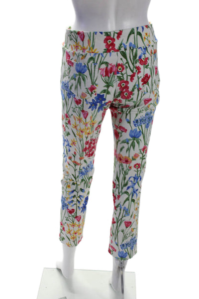 J. Mclaughlin Womens Elastic Waistband Pleated Floral Pants White Size 4