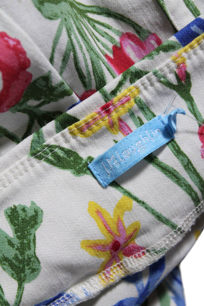 J. Mclaughlin Womens Elastic Waistband Pleated Floral Pants White Size 4