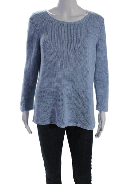 J. Mclaughlin Womens 3/4 Sleeve Scoop Neck Open Knit Sweater Blue Size Medium