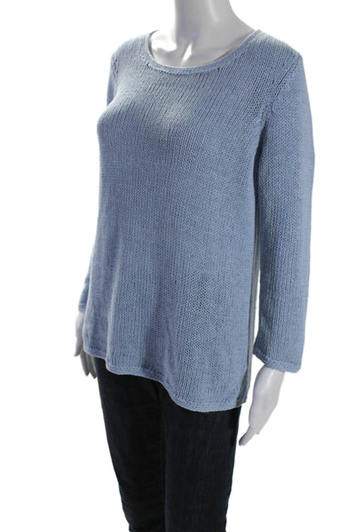 J. Mclaughlin Womens 3/4 Sleeve Scoop Neck Open Knit Sweater Blue Size Medium