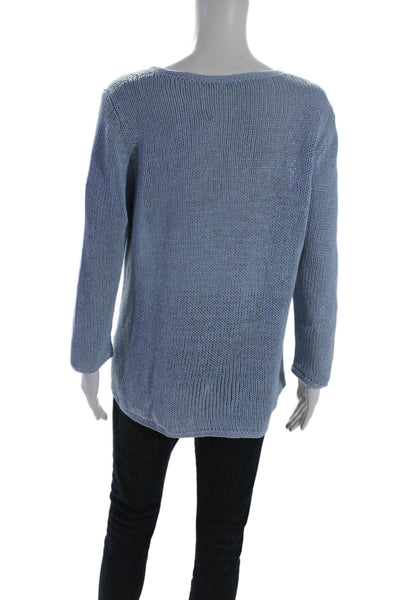 J. Mclaughlin Womens 3/4 Sleeve Scoop Neck Open Knit Sweater Blue Size Medium