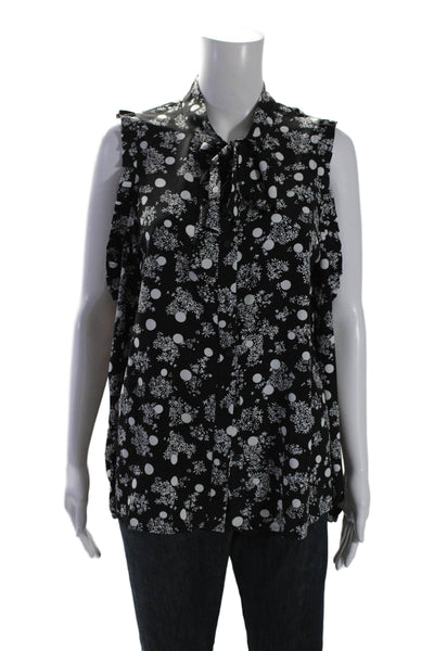 Draper James Womens Long Sleeve Dotted Print Button Tie Blouse Black Size 8