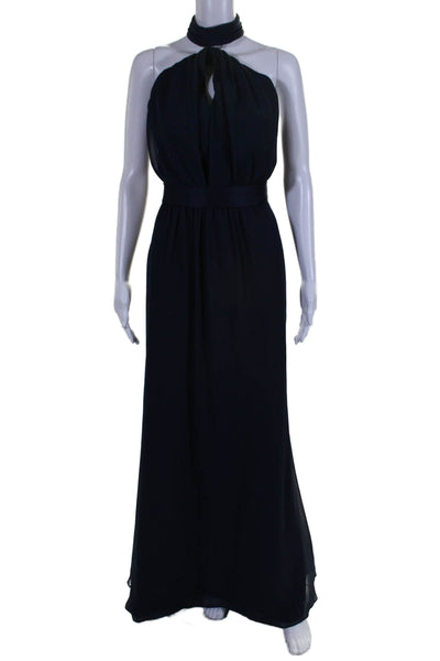 White by Vera Wang Womens Halter Neck Sleeveless Evening Gown Navy Blue Size 8