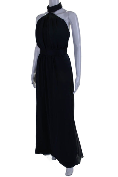 White by Vera Wang Womens Halter Neck Sleeveless Evening Gown Navy Blue Size 8