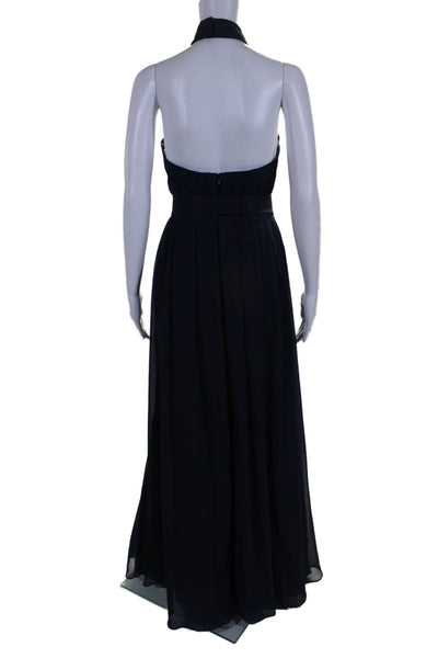 White by Vera Wang Womens Halter Neck Sleeveless Evening Gown Navy Blue Size 8