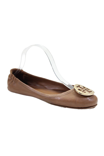 Tory Burch Womens Leather Medallion Slide On Ballet Flats Brown Size 8.5 Medium